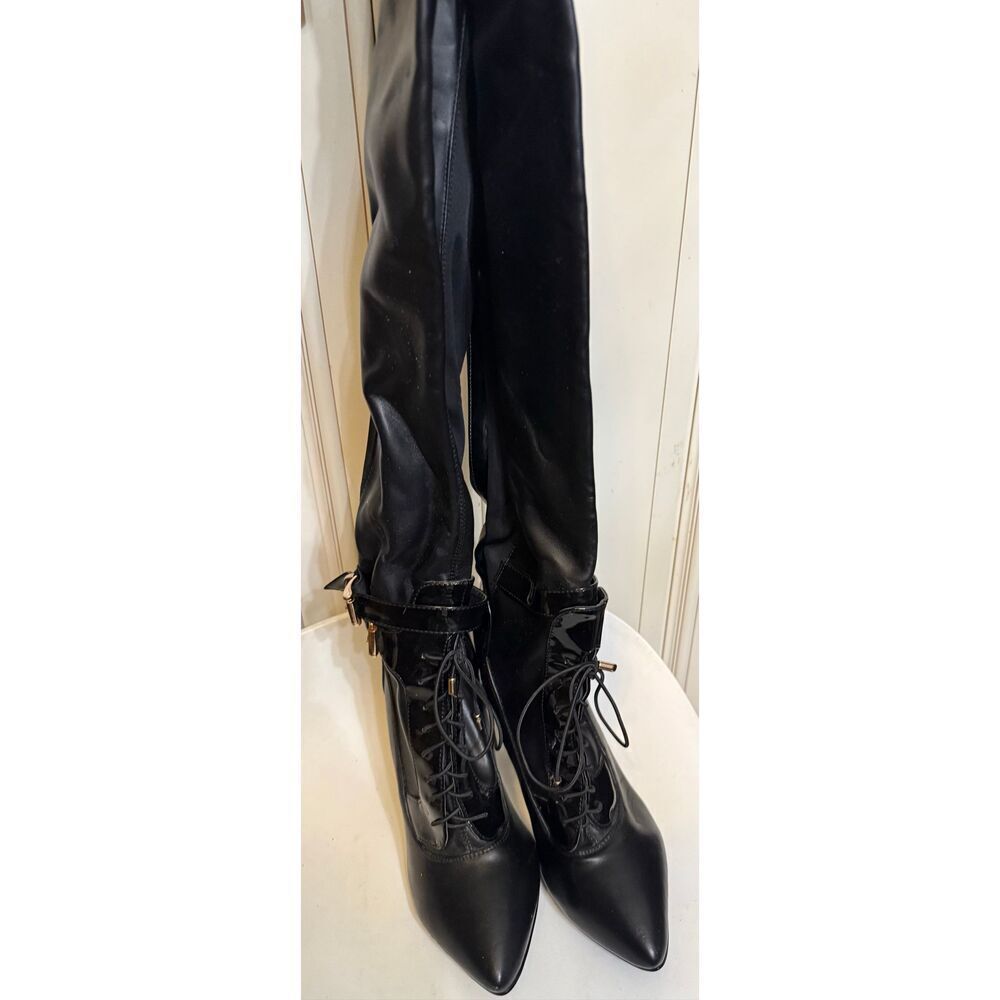 Adriana New York Womens Lace Up High-Heel Over the Knee Marco Boots Black Size 8